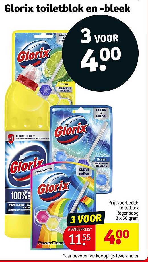 Glorix toiletblok en -bleek 3 voor 4.00