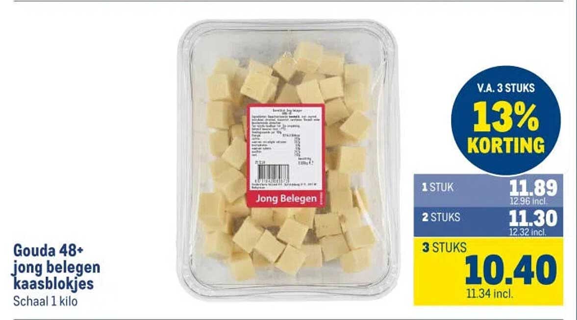 Gouda 48+ jong belegen kaasblokjes Schaal 1 kilo