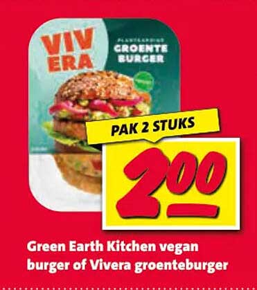 Green Earth Kitchen vegan burger of Vivera groenteburger PAK 2 STUKS