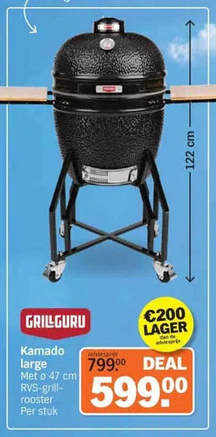 GRILLCURU Kamado large Met ø 47 cm RVS-grillrooster Per stuk