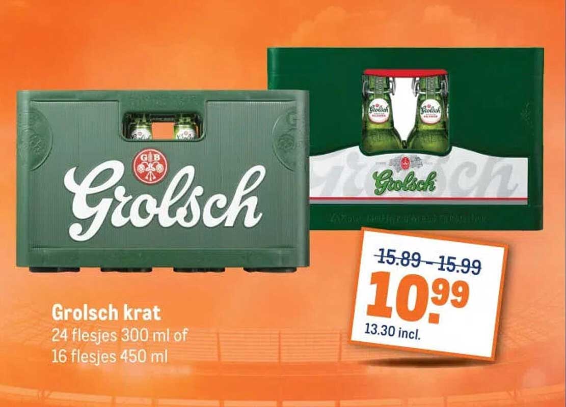 Grolsch krat 24 flesjes 300 ml of 16 flesjes 450 ml