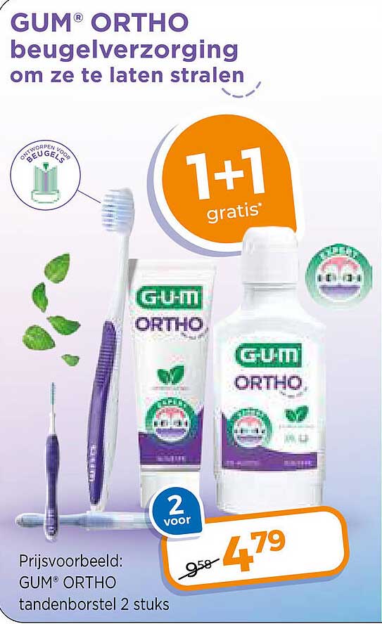 GUM® ORTHO beugelverzorging om ze te laten stralen 1+1 gratis