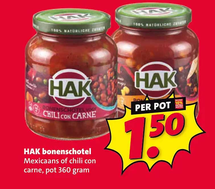 HAK bonenschotel Mexicaans of chili con carne, pot 360 gram PER POT