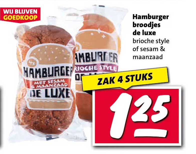 Hamburger broodjes de luxe brioche style of sesam & maanzaad ZAK 4 STUKS