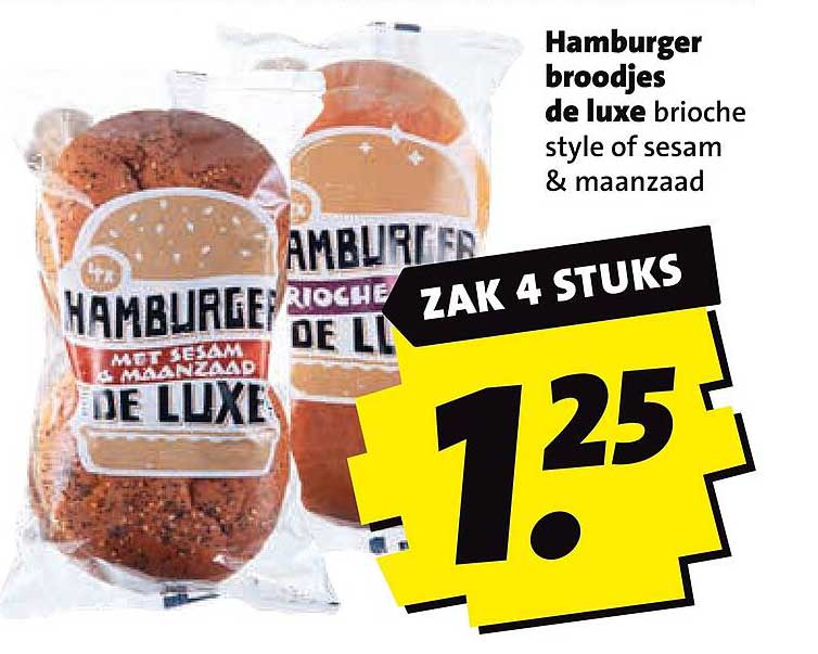 Hamburger broodjes de luxe brioche style of sesam & maanzaad ZAK 4 STUKS