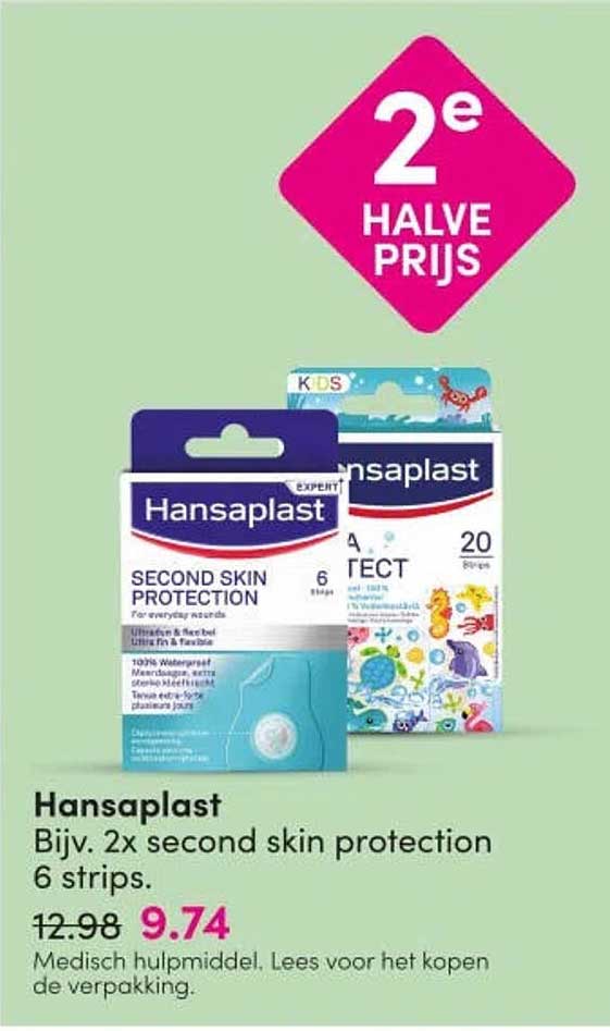 Hansaplast Bijv. 2x second skin protection 6 strips. 2e halve prijs