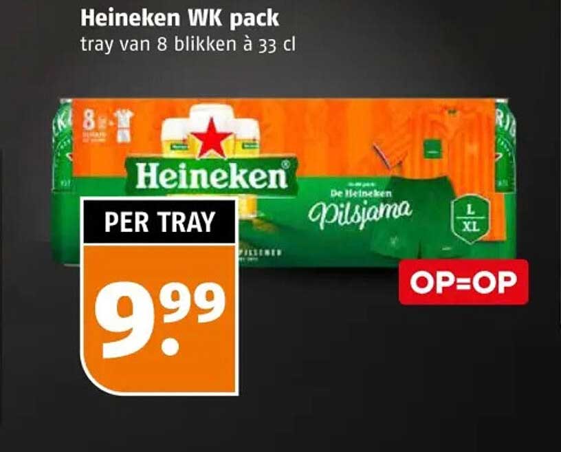 Heineken WK pack tray van 8 blikken à 33 cl OP=OP
