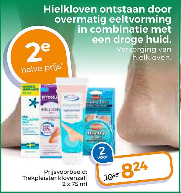 Hielkloven ontstaan door overmatig eeltvorming in combinatie met een droge huid. Verzorging van hielkloven. 2e halve prijs*