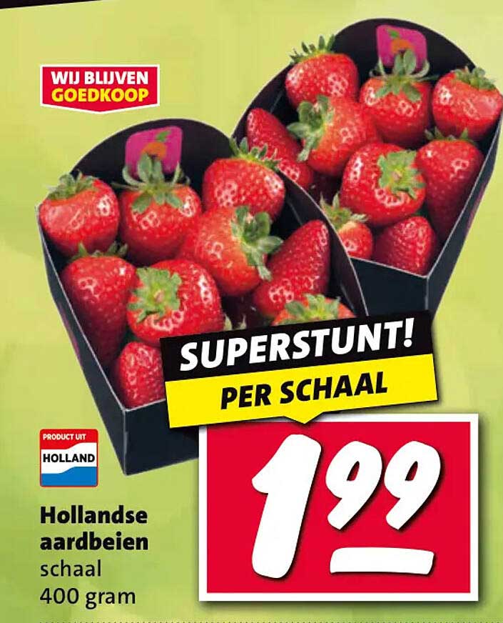 Hollandse aardbeien schaal 400 gram SUPERSTUNT! PER SCHAAL
