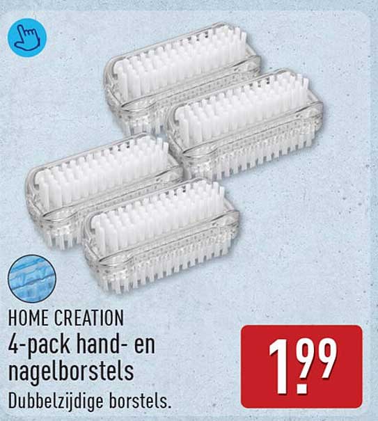 HOME CREATION 4-pack hand- en nagelborstels Dubbelzijdige borstels.