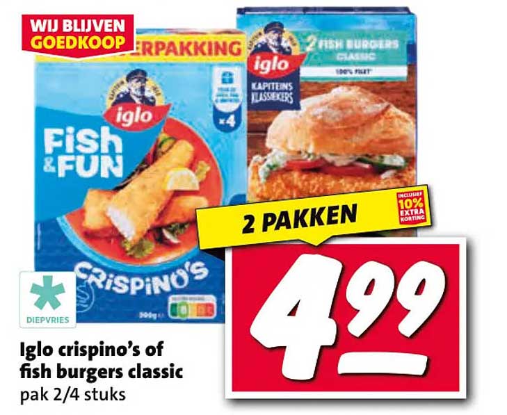 Iglo crispino’s of fish burgers classic pak 2/4 stuks 2 pakken