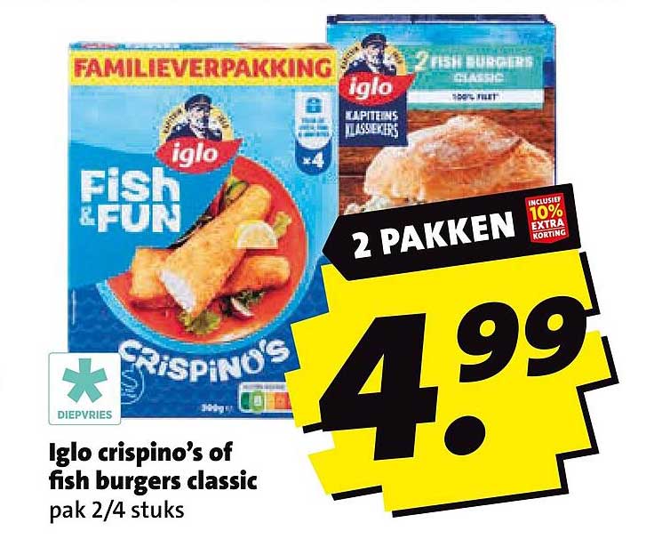 Iglo crispino’s of fish burgers classic pak 2/4 stuks