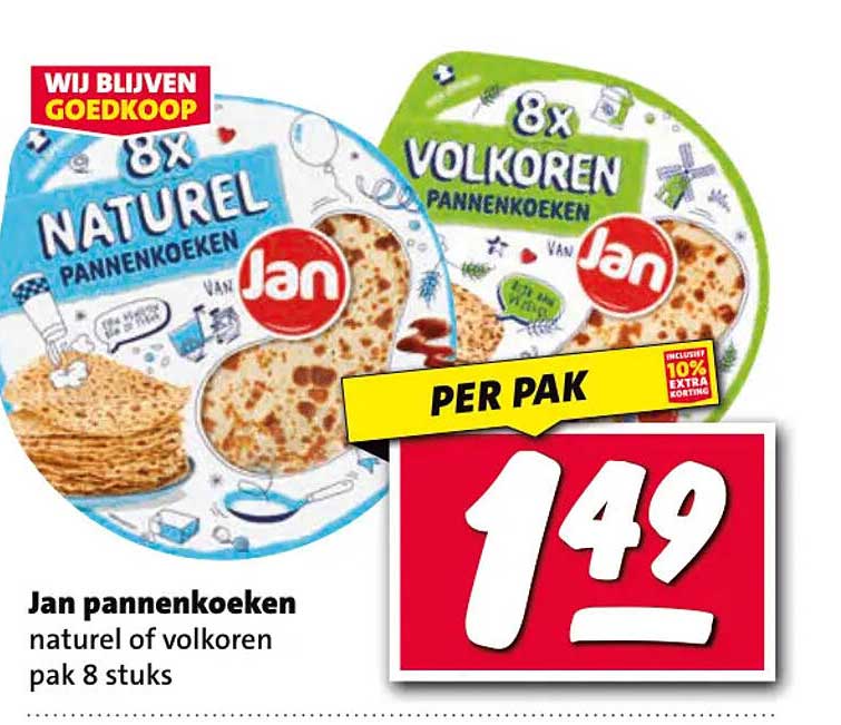 Jan pannenkoeken naturel of volkoren pak 8 stuks
