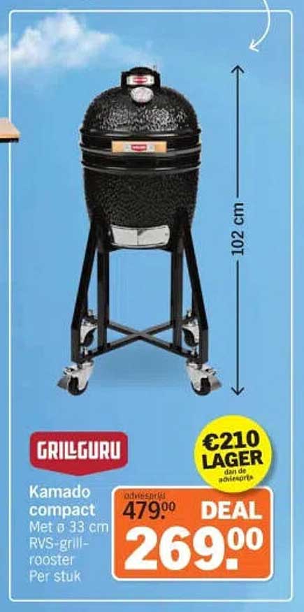 Kamado compact Met Ø 33 cm RVS-grillrooster Per stuk