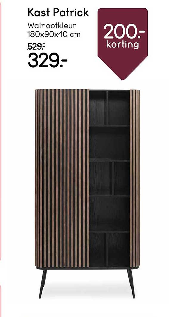 Kast Patrick Walnootkleur 180x90x40 cm 200.- korting