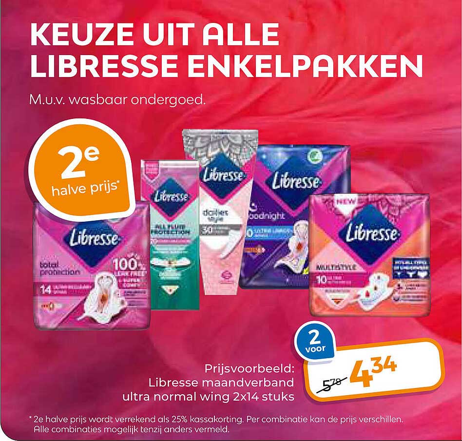 Keuze uit alle Libresse enkelpakken 2e halve prijs