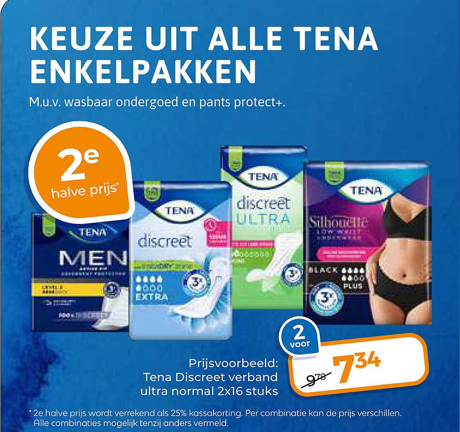 KEUZE UIT ALLE TENA ENKELPAKKEN 2e halve prijs