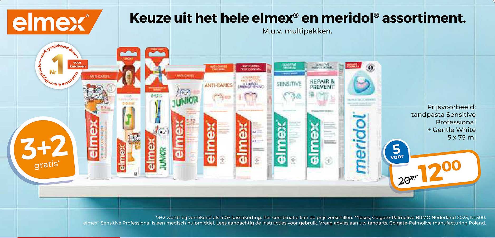 Keuze uit het hele elmex® en meridol® assortiment. M.u.v. multipakken. 3+2 gratis