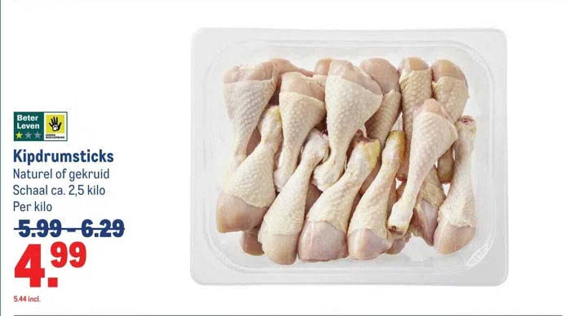Kipdrumsticks Naturel of gekruid Schaal ca. 2,5 kilo Per kilo