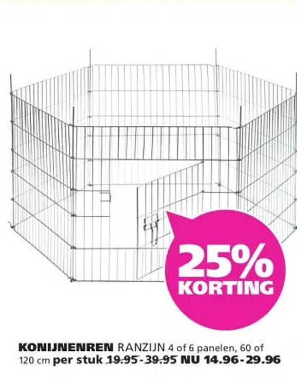 KONIJNENREN RANZIJN 4 of 6 panelen, 60 of 120 cm per stuk 25% KORTING