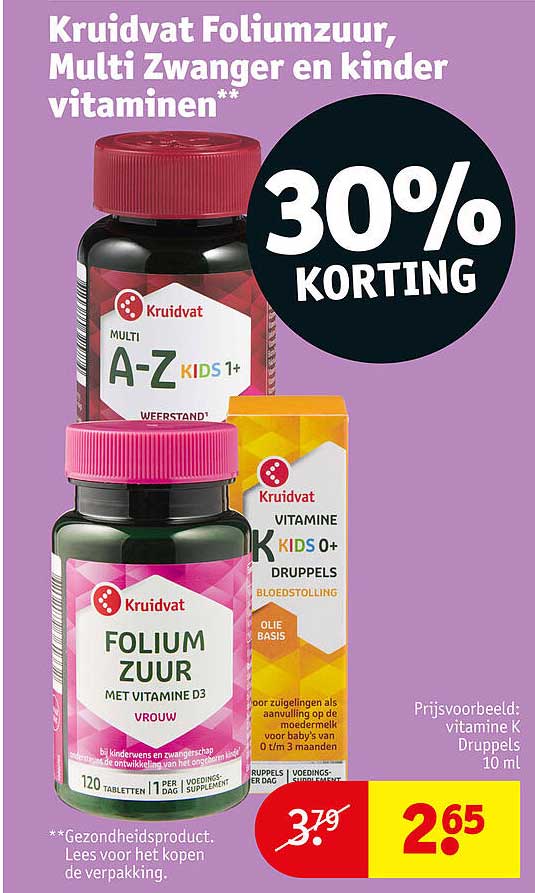 Kruidvat Foliumzuur, Multi Zwanger en kinder vitaminen 30% KORTING