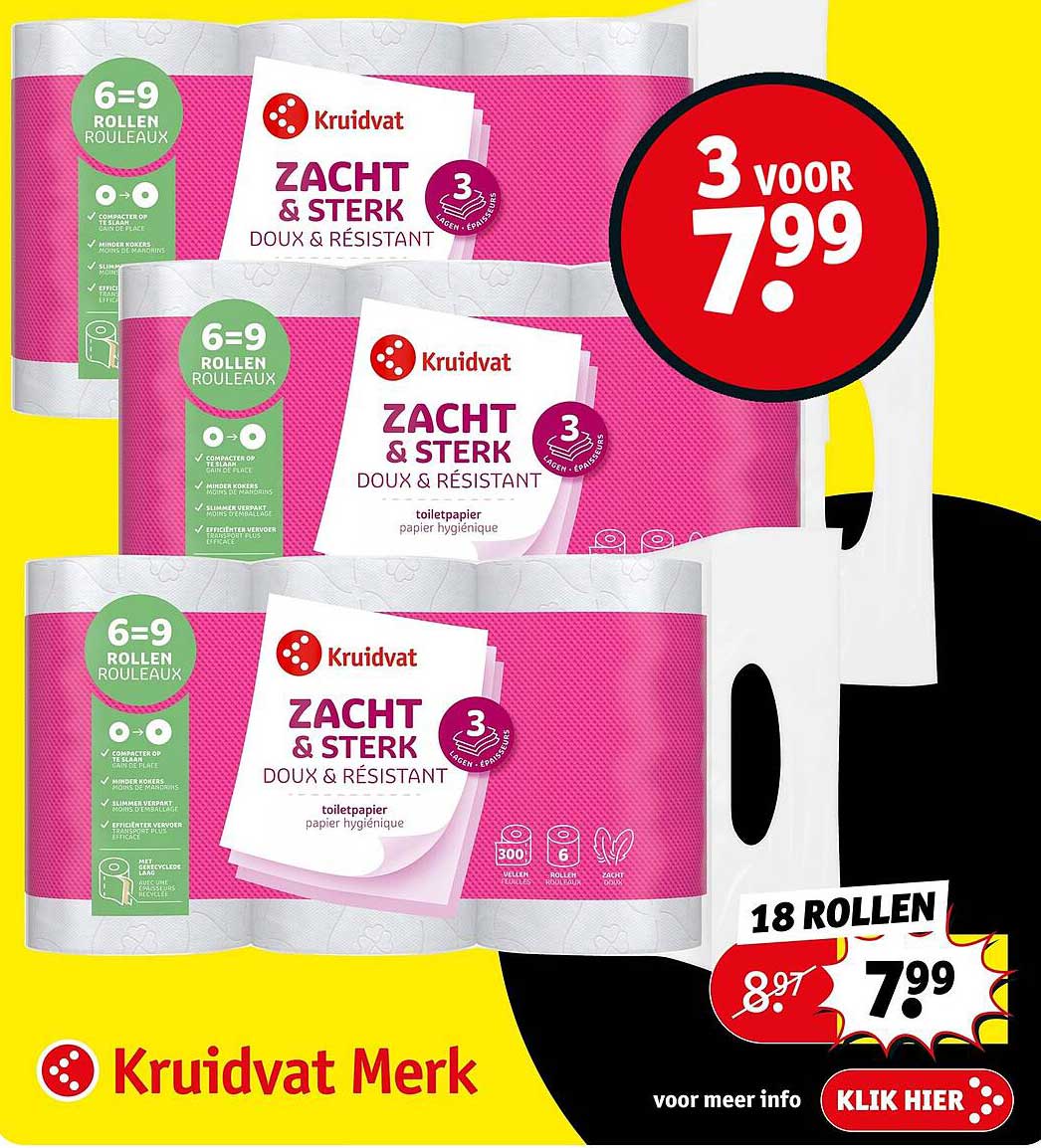 Kruidvat Zacht & Sterk toiletpapier 18 rollen