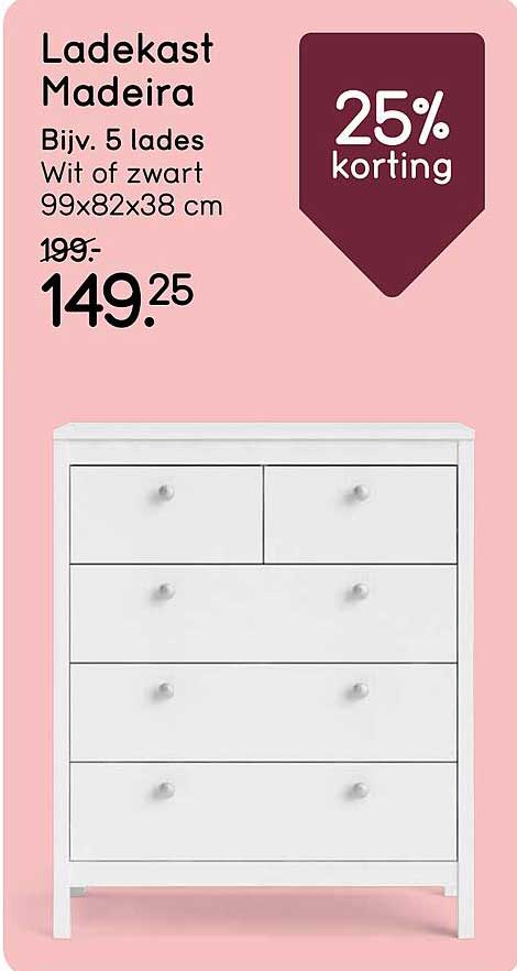 Ladekast Madeira Bijv. 5 lades Wit of zwart 99x82x38 cm 25% korting