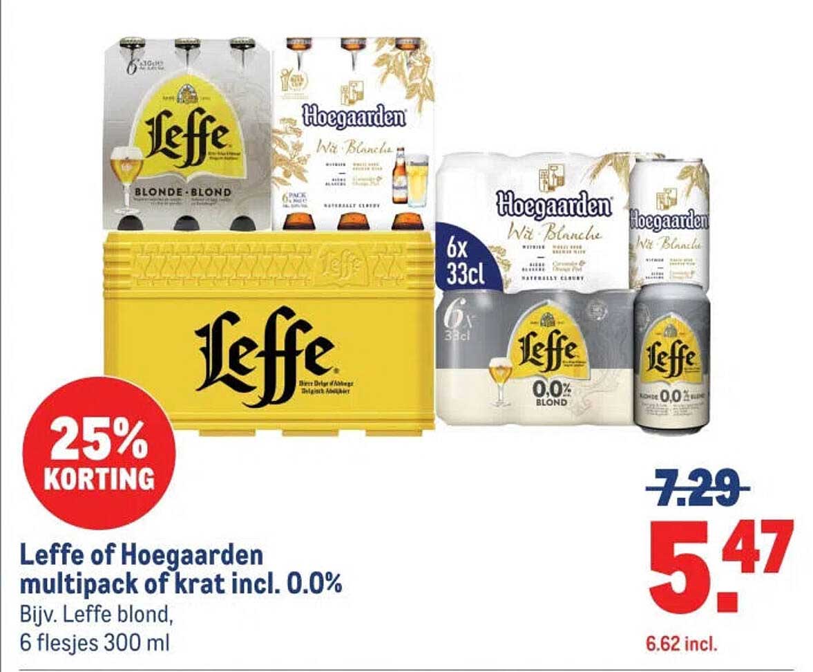 Leffe of Hoegaarden multipack of krat incl. 0.0%