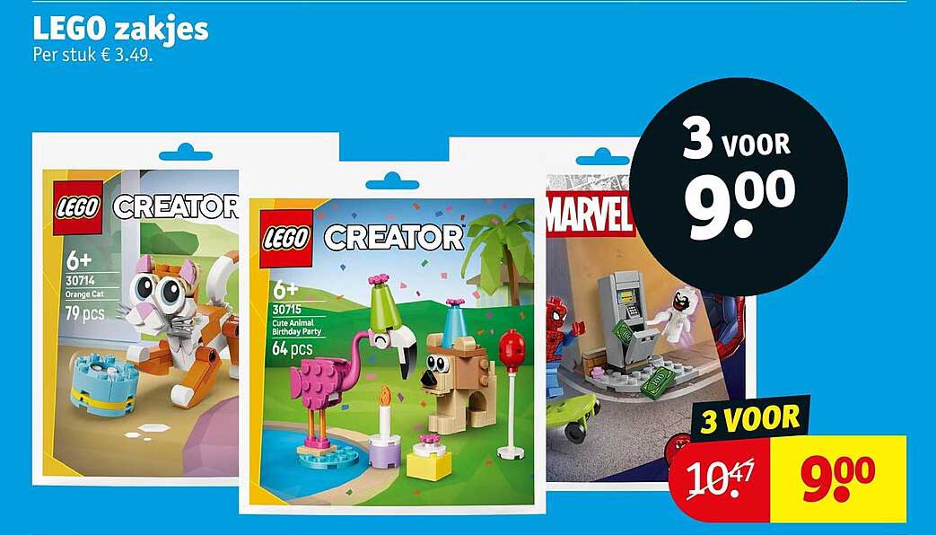 LEGO zakjes 3 voor 9.00