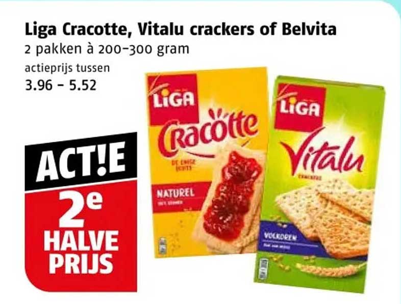 Liga Cracotte, Vitalu crackers of Belvita 2 pakken à 200-300 gram 2e halve prijs