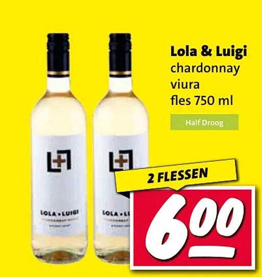 Lola & Luigi chardonnay viura fles 750 ml Half Droog 2 FLESSEN