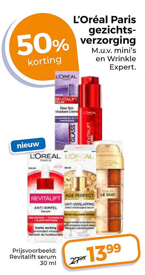 L’Oréal Paris gezichtsverzorging M.u.v. mini’s en Wrinkle Expert. 50% korting