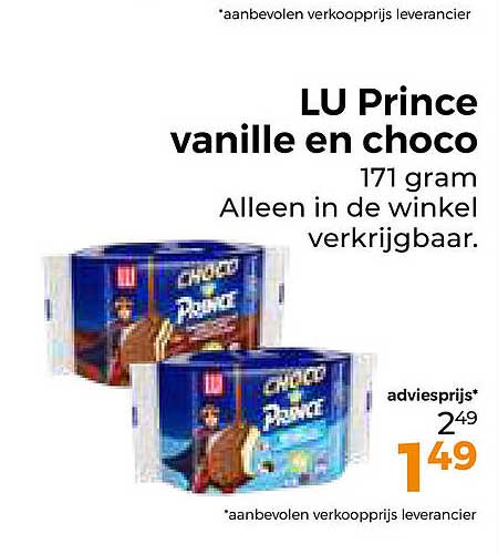 LU Prince vanille en choco 171 gram Alleen in de winkel verkrijgbaar.