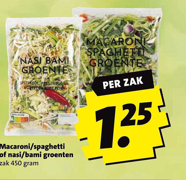 Macaroni/spaghetti of nasi/bami groenten zak 450 gram