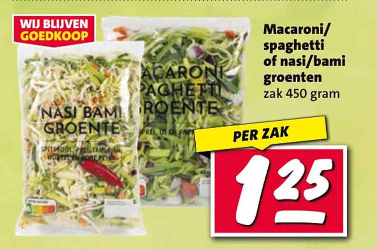 Macaroni/spaghetti of nasi/bami groenten zak 450 gram PER ZAK
