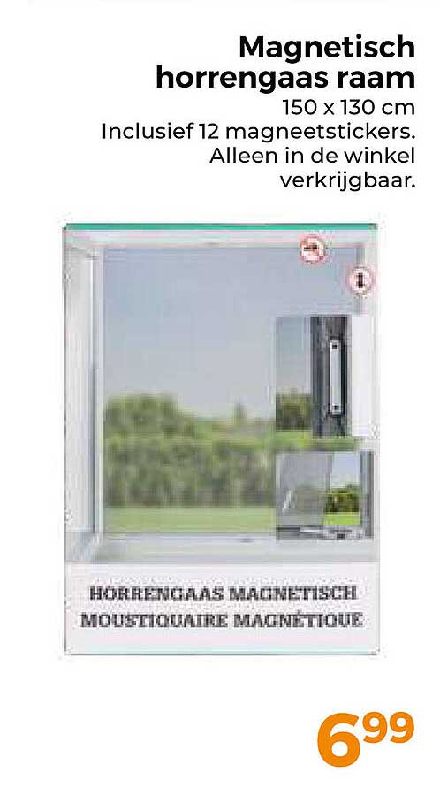 Magnetisch horrengaas raam 150 x 130 cm Inclusief 12 magneestickers. Alleen in de winkel verkrijgbaar.