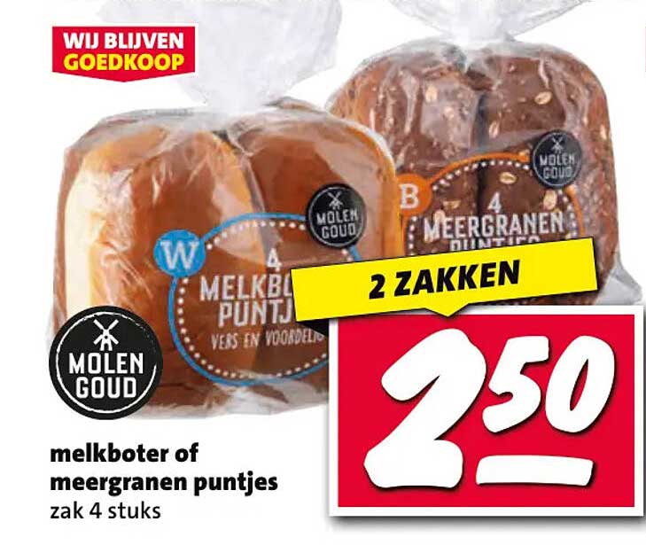 melk boter of meergranen puntjes zak 4 stuks 2 ZAKKEN