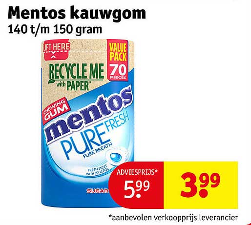 Mentos kauwgom 140 t/m 150 gram