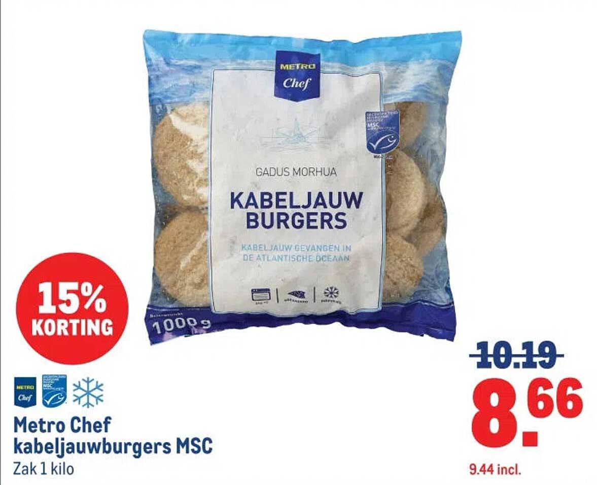 Metro Chef kabeljauwburgers MSC 15% korting
