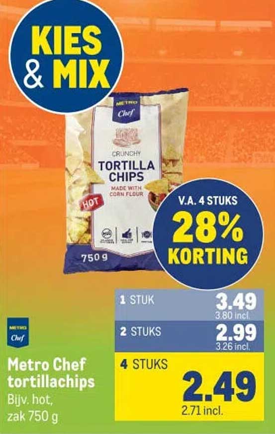 Metro Chef tortillachips Bijv. hot, zak 750 g 28% KORTING
