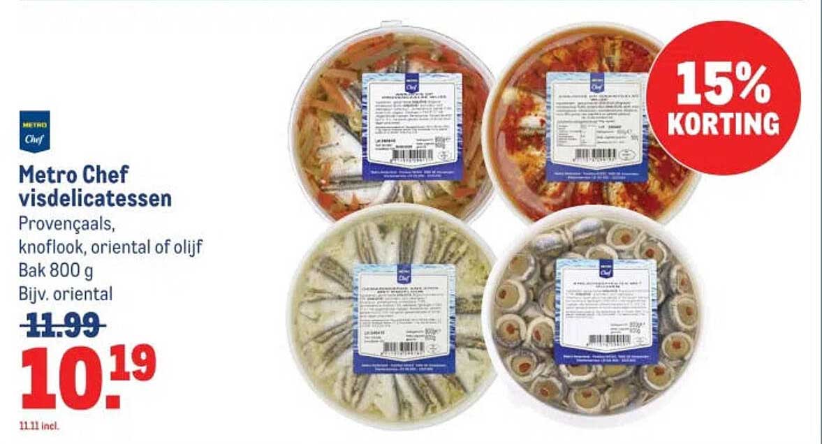 Metro Chef visdelicatessen Provenceals, knoflook, oriental of olijf Bak 800 g Bijv. oriental 15% KORTING