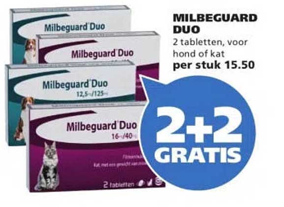 Milbeguard Duo 2 tabletten, voor hond of kat per stuk 15.50 2+2 GRATIS