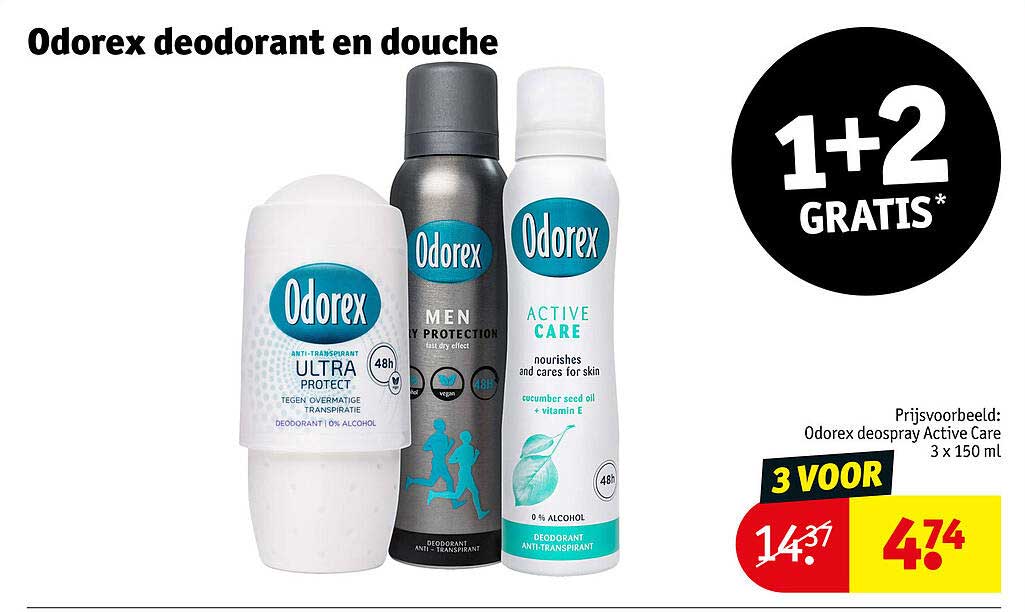 Odorex deodorant en douche 1+2 GRATIS*