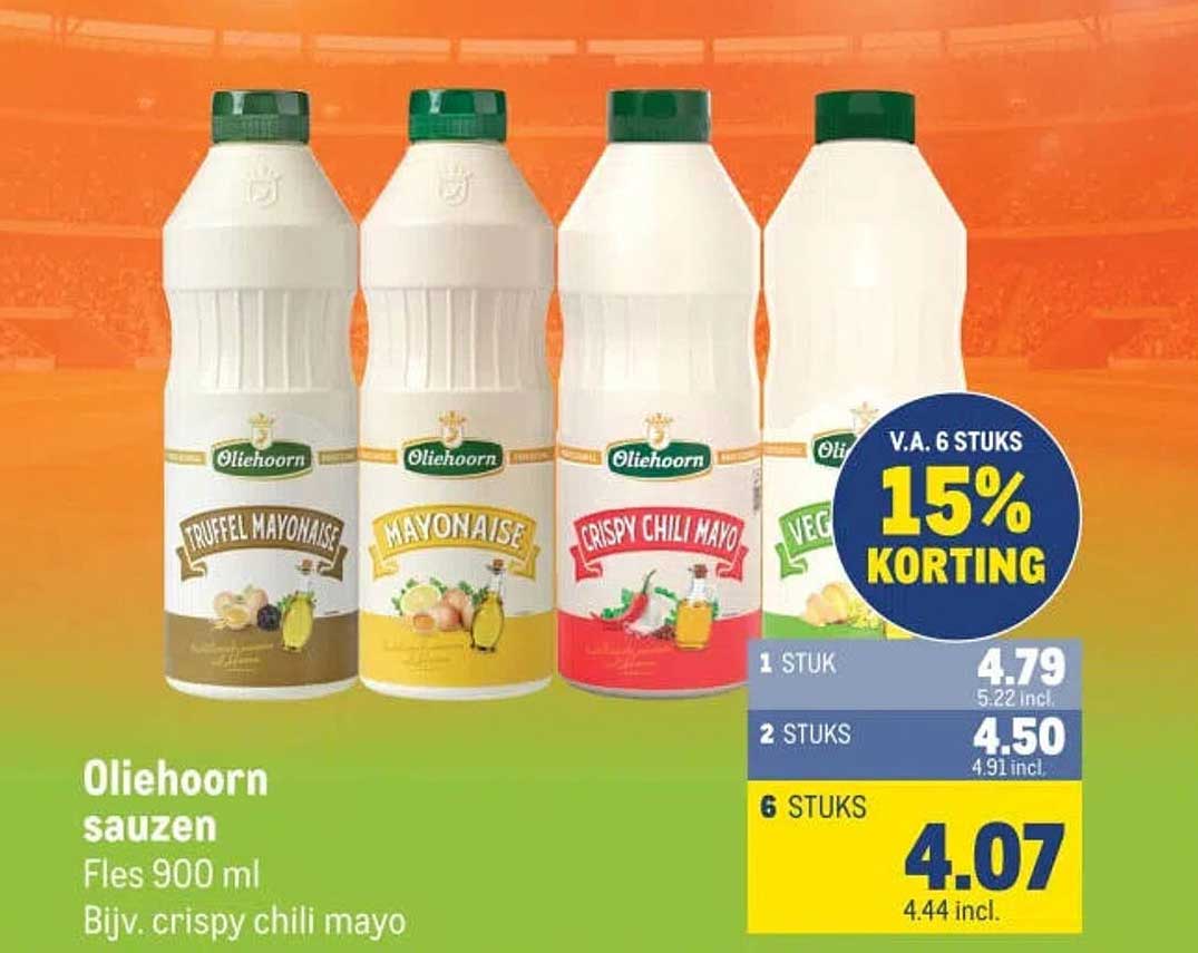 Oliehoorn sauzen Fles 900 ml Bijv. crispy chili mayo V.A. 6 STUKS 15% KORTING
