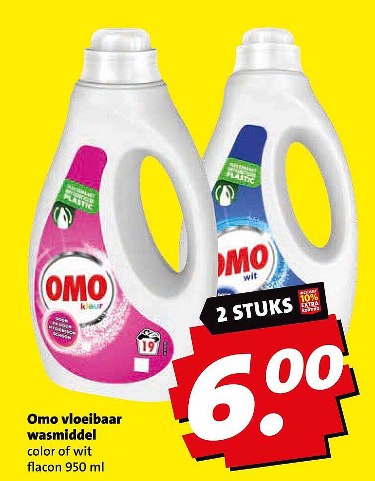 Omo vloeibaar wasmiddel color of wit flacon 950 ml 2 STUKS