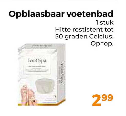 Opblaasbaar voetenbad 1 stuk Hitte resistent tot 50 graden Celcius. Op=op.