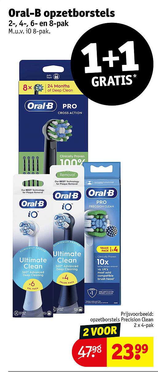 Oral-B opzetborstels 2-, 4-, 6- en 8-pak 1+1 GRATIS*