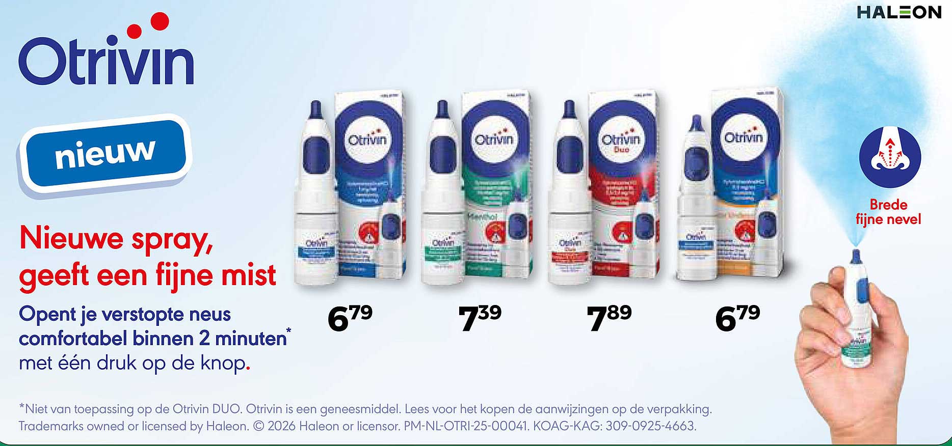 Otrivin Nieuwe spray, geeft een fijne mist