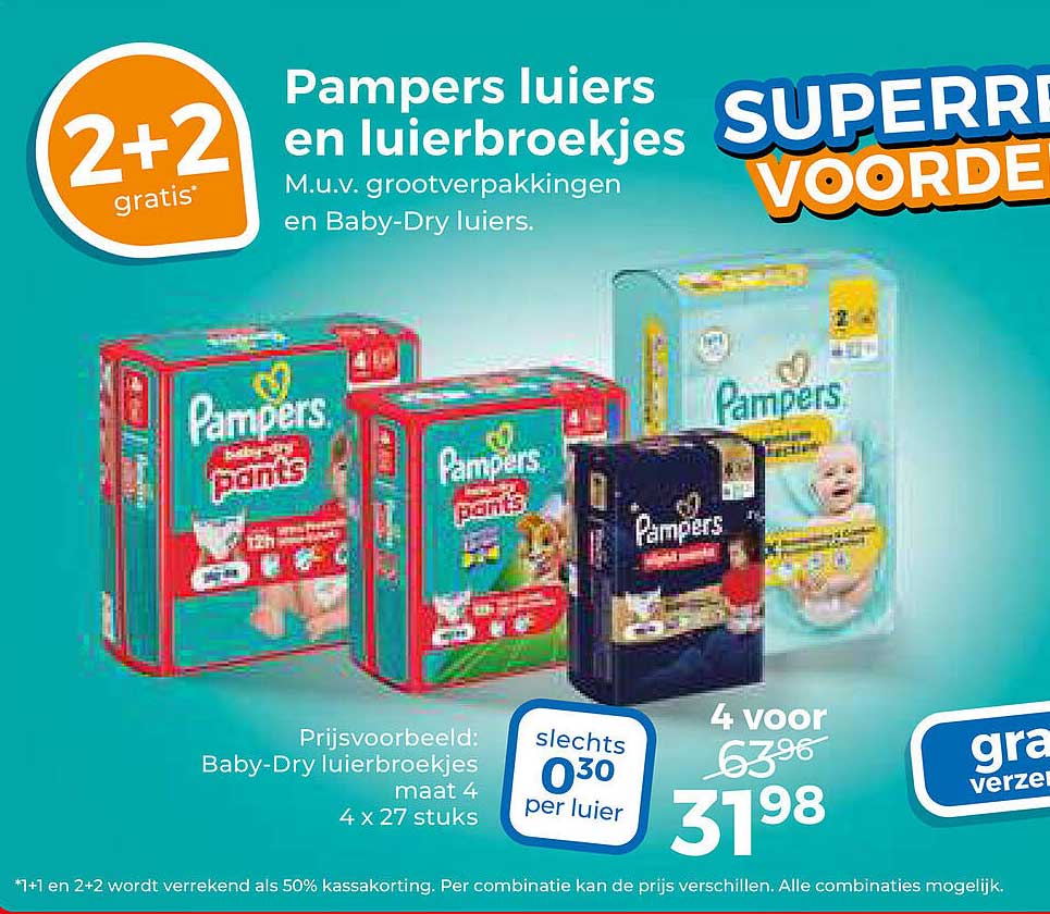 Pampers luiers en luiierbroekjes 2+2 gratis