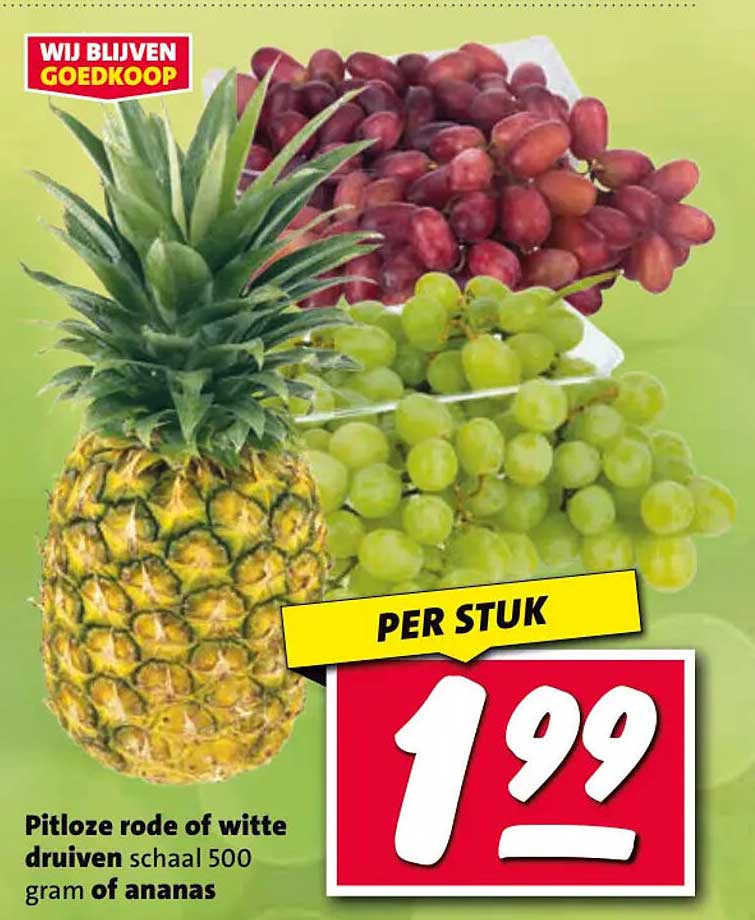 Pitloze rode of witte druiven schaal 500 gram of ananas